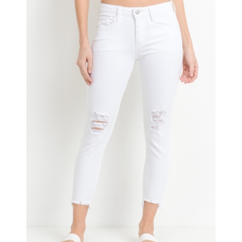 JUST BLACK white distressed crop skinny jeans